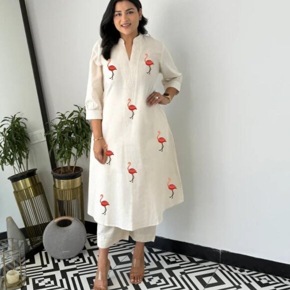 PURE KHADI COTTON ALINE KURTA With PLAZZO - Picture 4 of 16